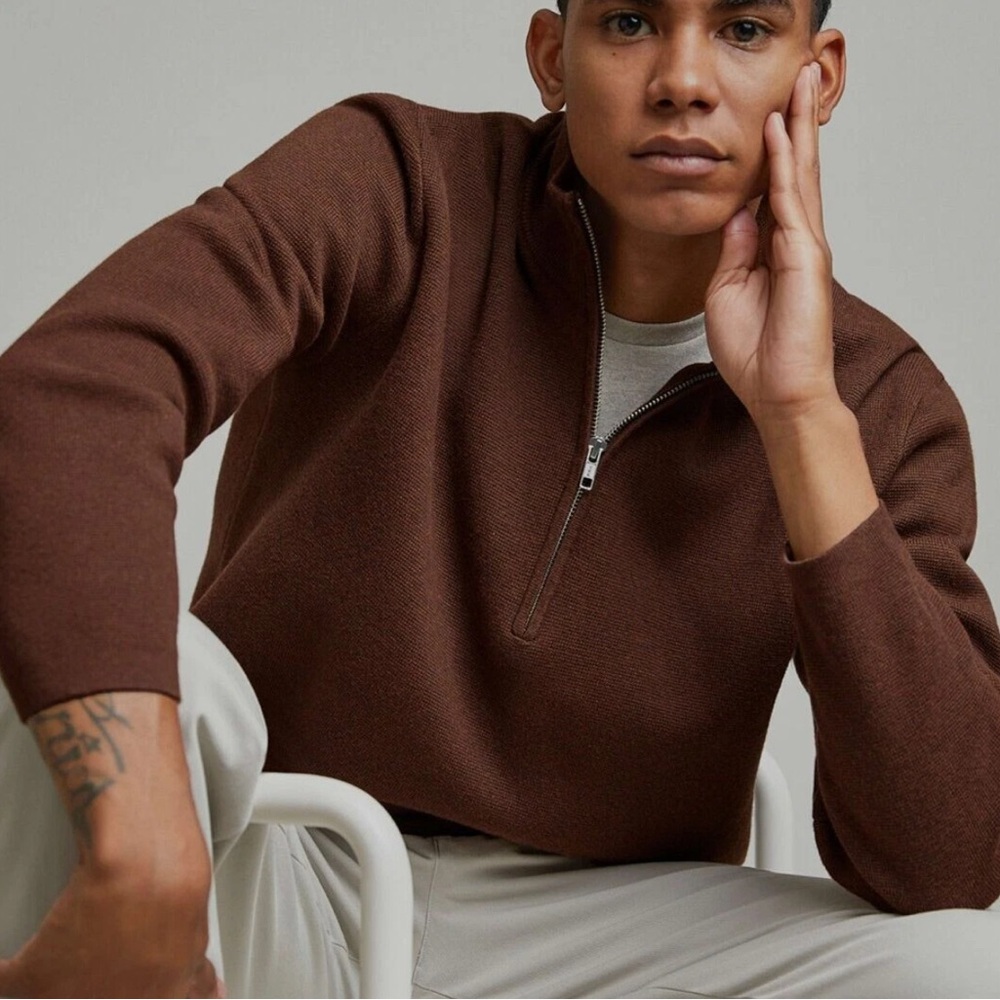 Everlane Men's Brown Half-Zip Sweater M